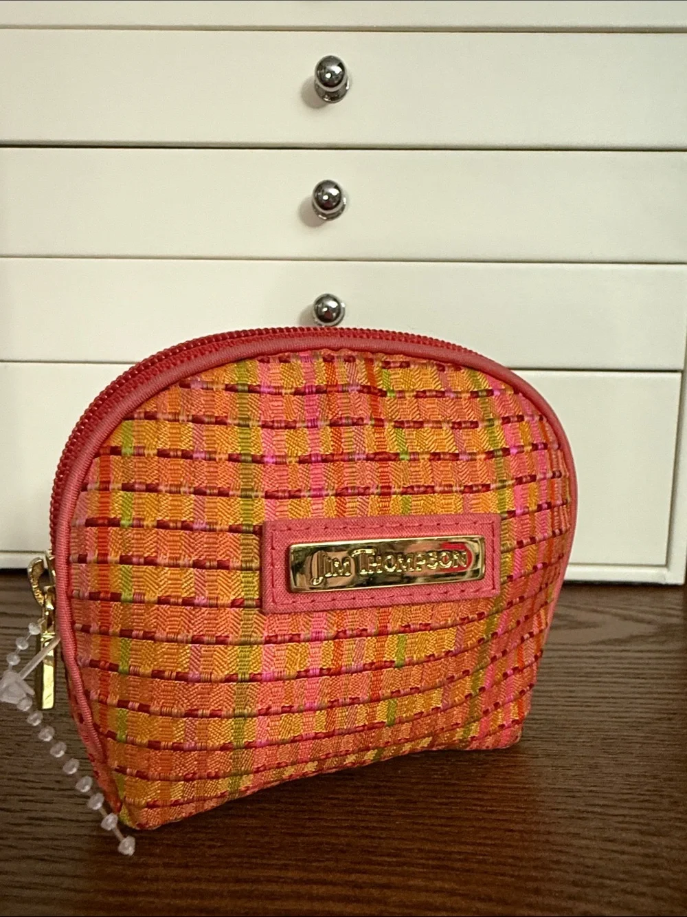 Lilly Thompson Orange & Pink Woven Mini Pouch/Case; Like New!